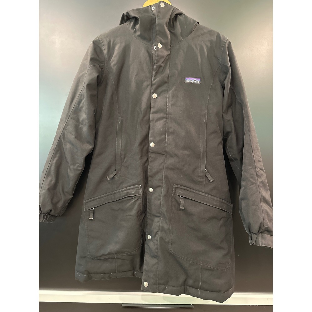 Patagonia Womens Small Black Goose Down Hooded Parka Coat 28410
